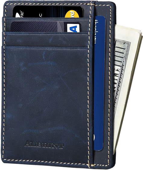 albrint front pocket minimalist wallet rfid leather slim card holder|slim wallet with no slot.